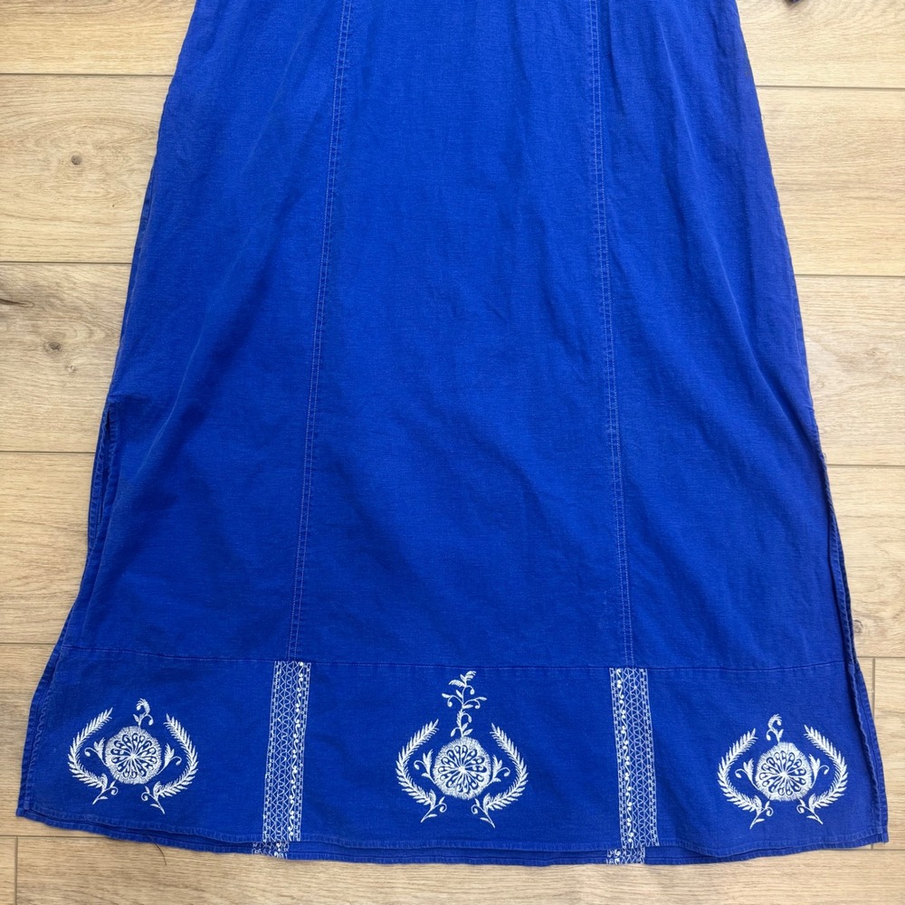 Soft Surroundings Blue Embroidered Hooded Beach Maxi Dress Small Linen Blend - Picture 4 of 14